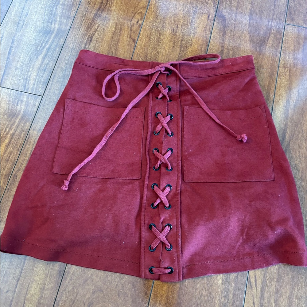 Suede red mini skirt size small in perfect condition